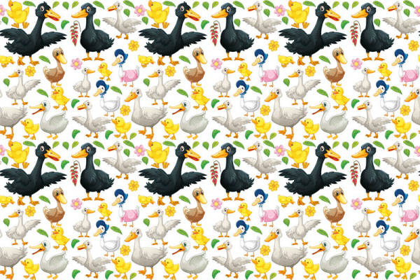 春日田园风鸭子与小鸡服装印花面料设计