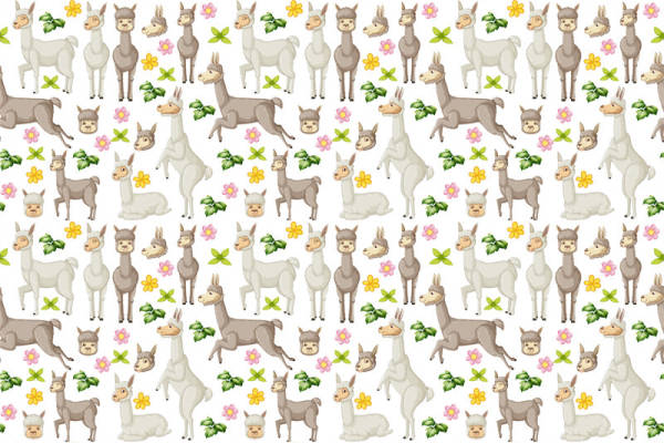 可爱羊驼与花朵图案服装印花面料设计