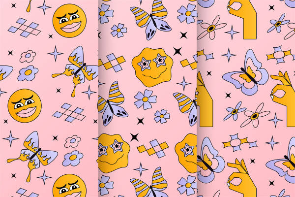 探索梦幻粉色背景上的可爱卡通服装印花面料