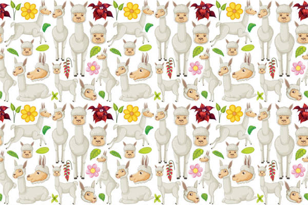 可爱羊驼与花卉图案服装印花面料设计