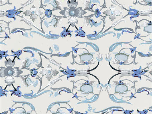 优雅古典蓝色花卉服装印花面料设计