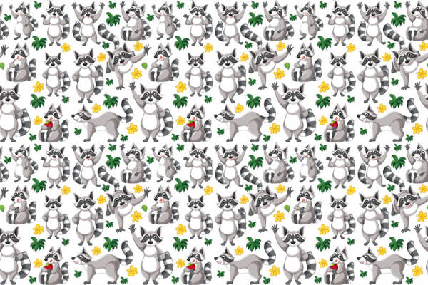 可爱浣熊与热带植物服装印花面料设计