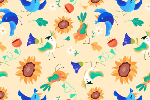 春日田园风情面料印花，清新自然服装印花设计