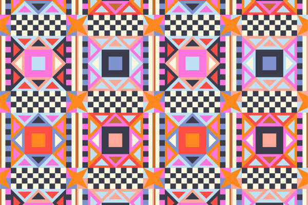 时尚复古几何图案服装印花面料设计