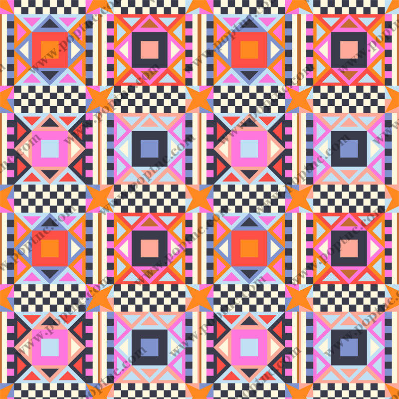 时尚复古几何图案服装印花面料设计