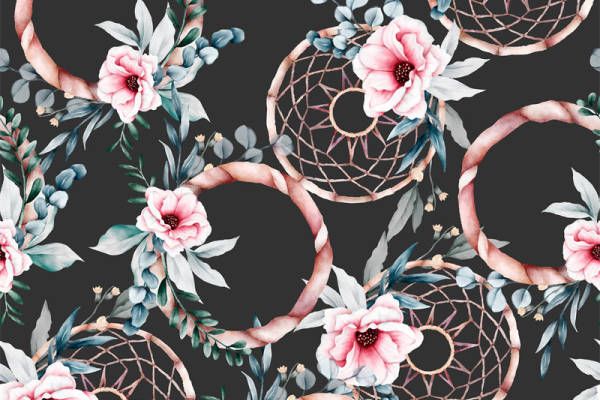 梦幻花卉与捕梦网结合的服装印花设计