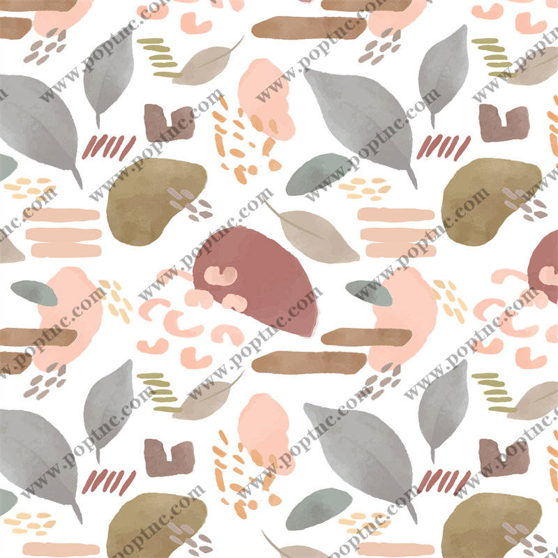 自然灵感的服装印花:柔和色调的叶子和羽毛图案