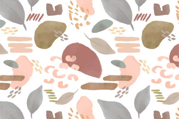 自然灵感的服装印花:柔和色调的叶子和羽毛图案