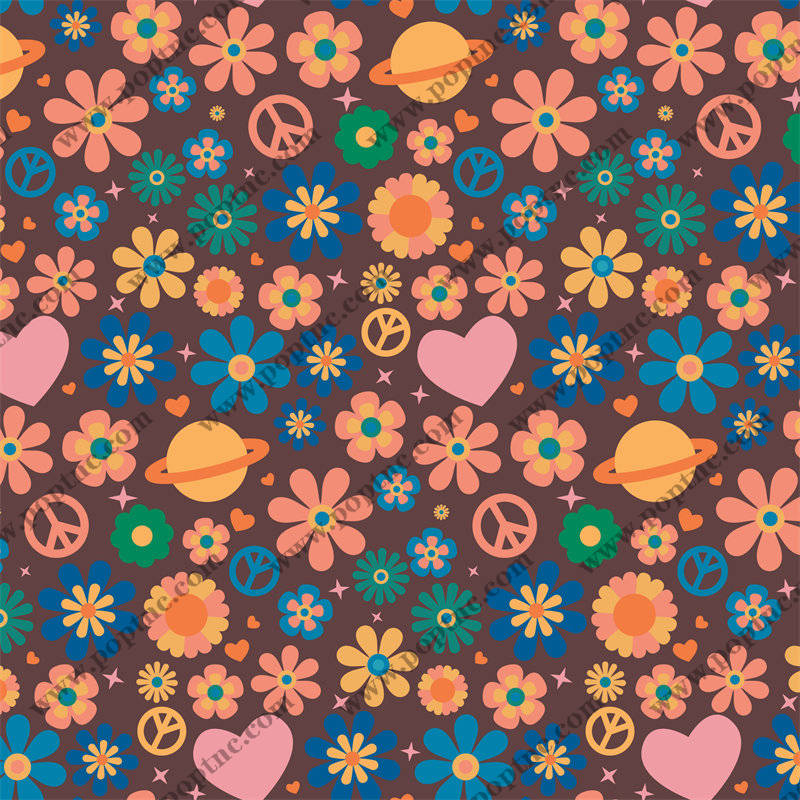 复古风格花卉和平标志服装印花面料设计