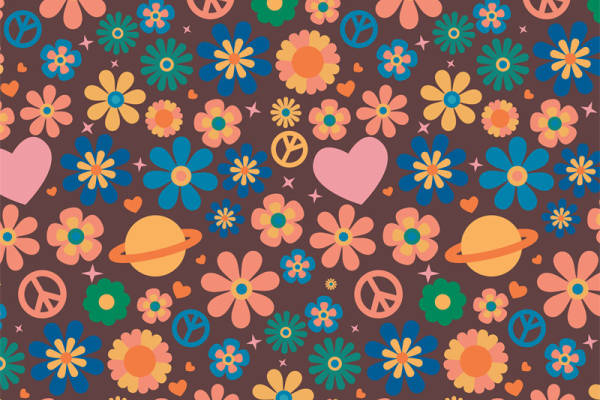 复古风格花卉和平标志服装印花面料设计