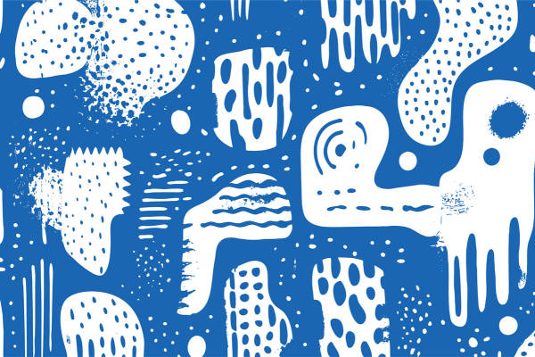 探索抽象艺术之美:深蓝色背景上的白色服装印花面料