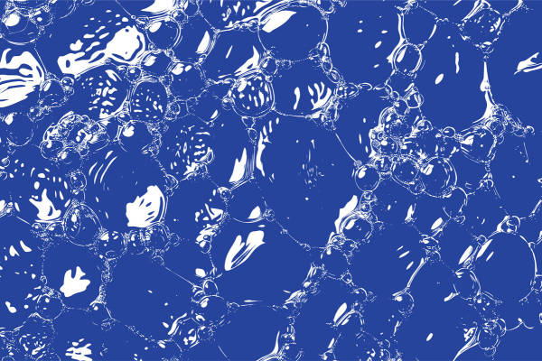 深蓝色背景上的白色水花服装印花面料设计