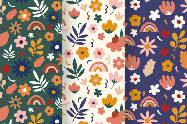 多彩花卉与彩虹图案服装印花面料设计