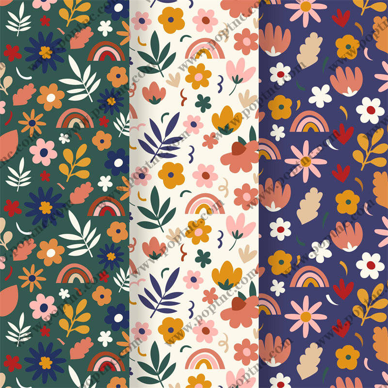 多彩花卉与彩虹图案服装印花面料设计