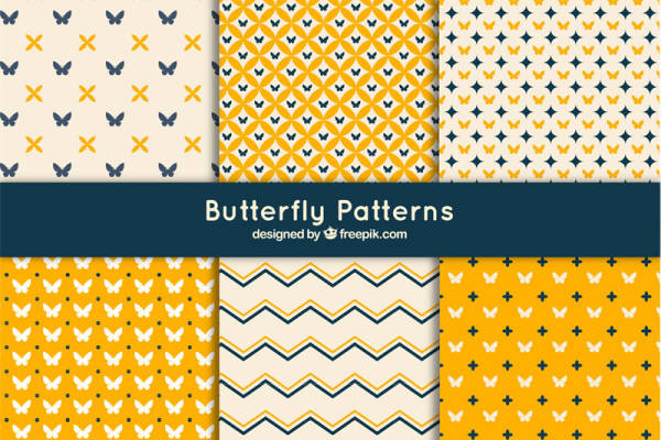 时尚黄色系蝴蝶与星星图案服装印花面料设计