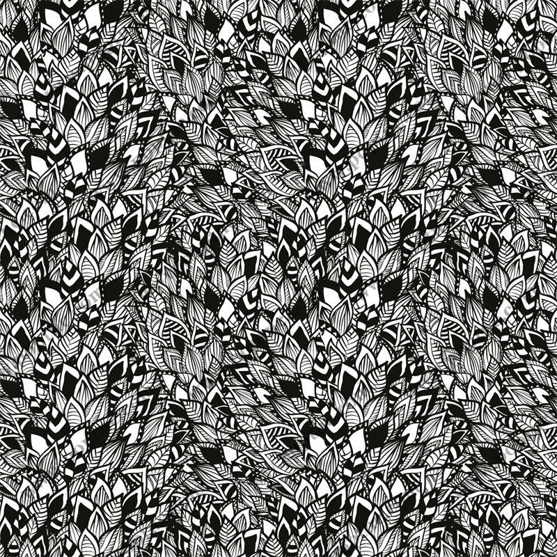 黑白抽象树叶图案服装印花面料设计