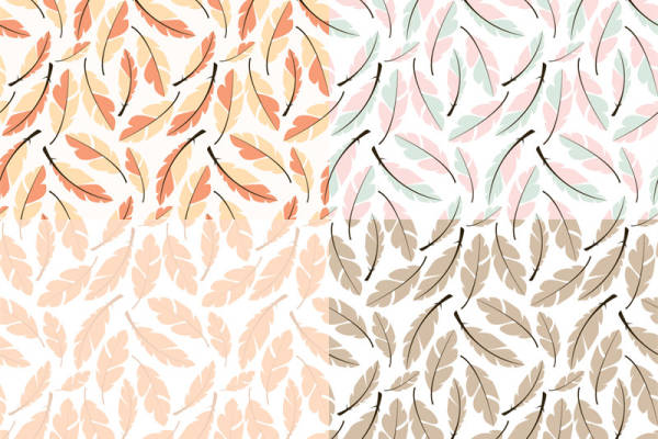 时尚自然风:多色羽毛图案服装印花面料