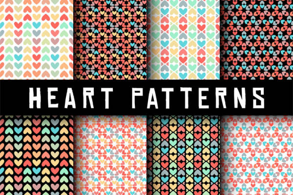 多彩爱心图案服装印花面料设计