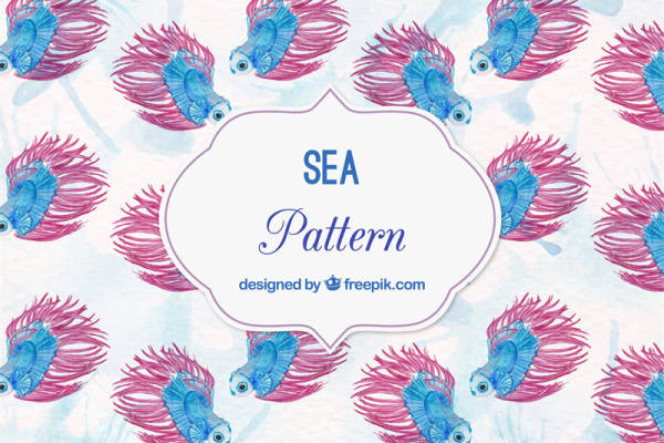 海洋风格服装印花:蓝粉狮子鱼图案面料印花设计