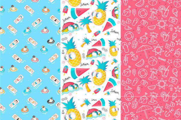 夏日风情面料印花图案：清凉水果与海洋元素服装印花设计