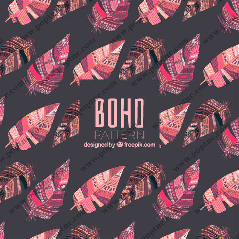 时尚波西米亚风格服装印花:独特羽毛图案面料印花