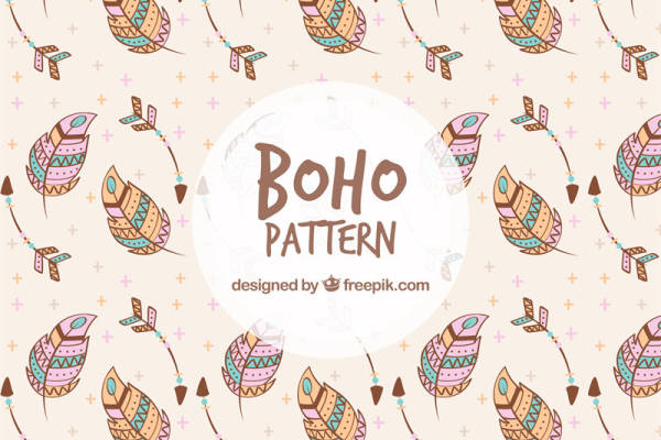 梦幻波西米亚风格羽毛图案服装印花面料设计