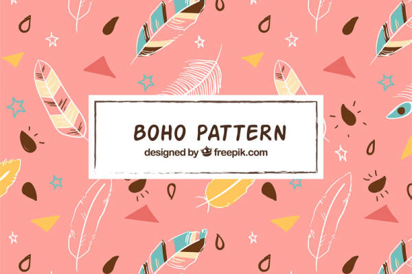 波西米亚风格羽毛与星星图案服装印花面料设计