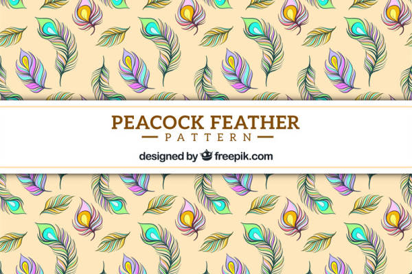 时尚孔雀羽毛图案服装印花面料设计