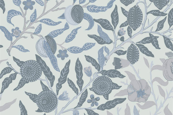 优雅蓝灰色调自然风格服装印花面料