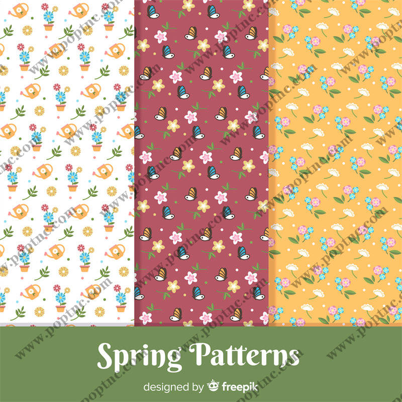 春日花卉与蝴蝶图案服装印花面料设计