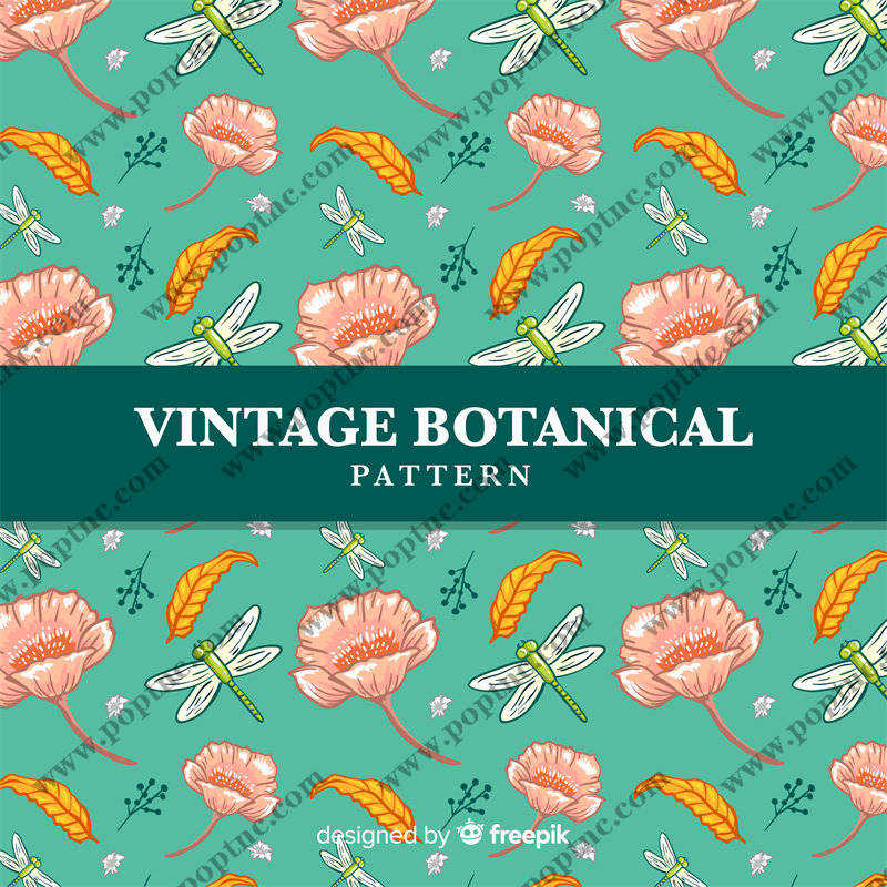 复古风格花卉蜻蜓图案服装印花面料设计