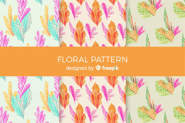 多彩手绘风格树叶图案服装印花面料设计