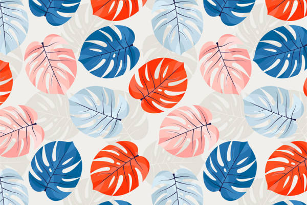 夏季清新风格多彩叶子服装印花面料设计