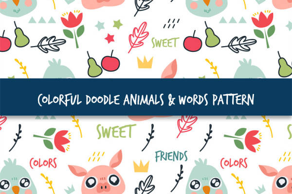 可爱动物与文字图案的面料印花服装印花设计