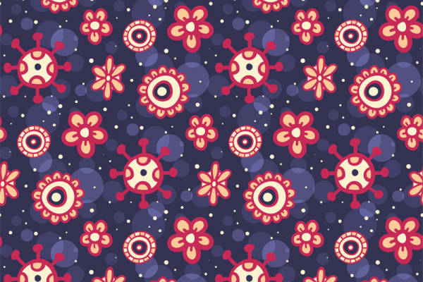 梦幻星空下的花卉与骷髅图案服装印花面料