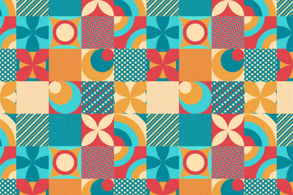 复古风格几何图案面料印花,时尚服装印花设计