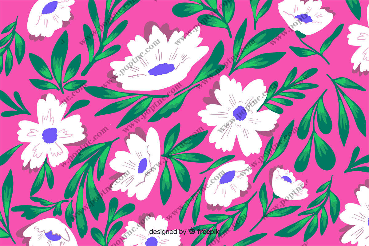 春日清新风格粉色背景白色花朵服装印花面料