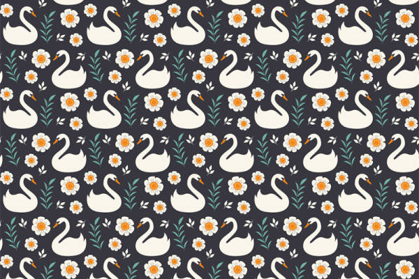 优雅天鹅与雏菊图案面料印花，打造清新自然风格服装印花