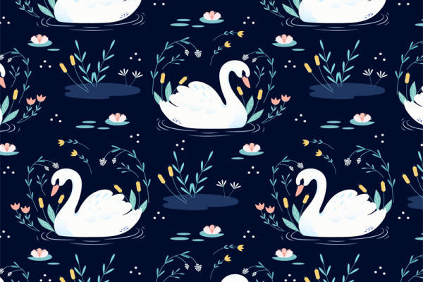 梦幻天鹅湖面料印花,优雅服装印花设计