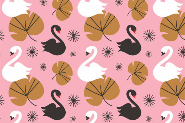 优雅天鹅与秋叶图案服装印花面料推荐