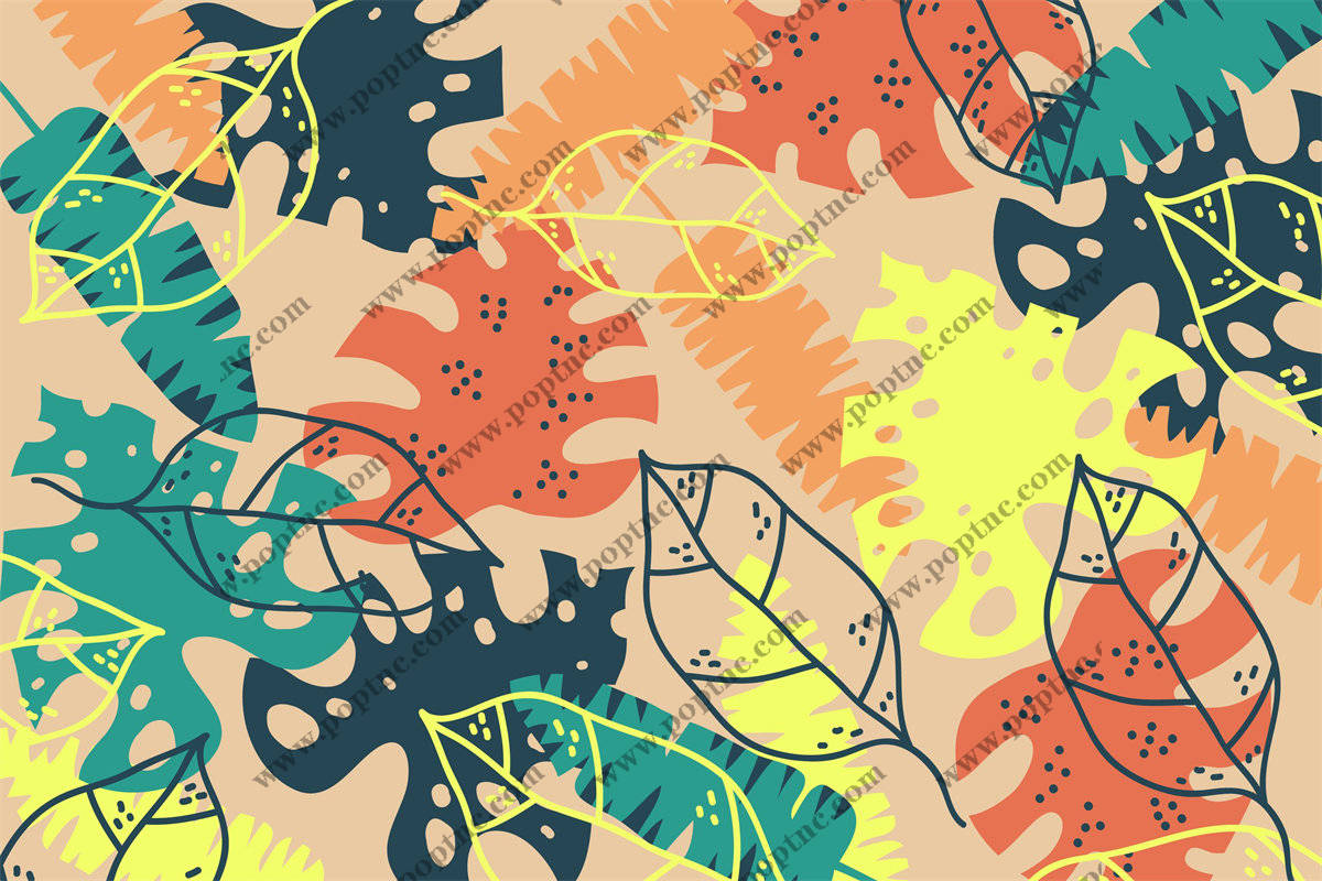 秋季抽象树叶图案服装印花面料设计