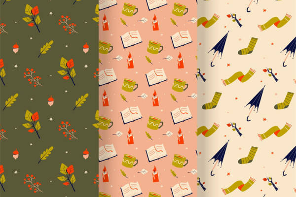 秋季主题服装印花面料：叶子与学习用品的完美融合