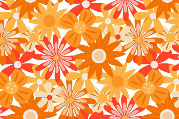 活力四射的橙色花卉服装印花面料设计