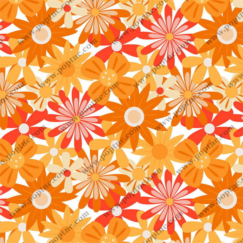 活力四射的橙色花卉服装印花面料设计