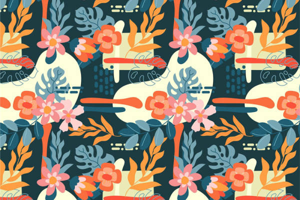 春日花卉图案面料印花,时尚服装印花设计