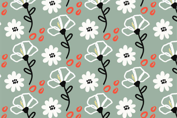 清新自然风格服装印花:白色雏菊与橙色圆点的完美搭配