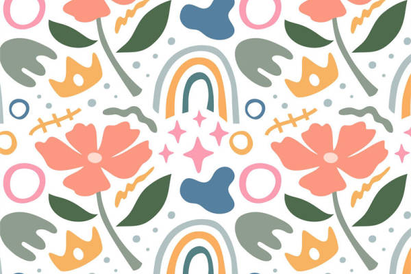 春日花卉与彩虹图案服装印花面料设计