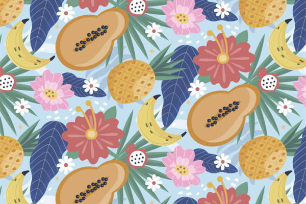 夏日清新水果花卉图案服装印花面料设计