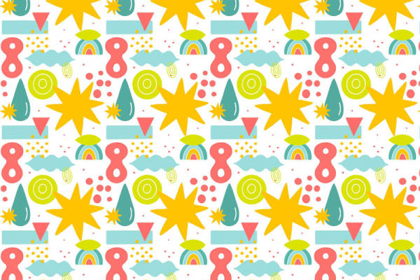 多彩儿童服装印花面料设计：彩虹星星与数字8的欢乐组合