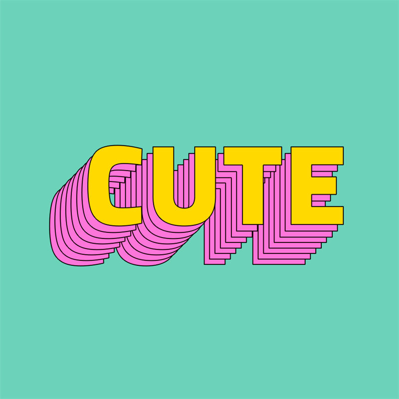 时尚粉色与黄色3D立体'CUTE'裁片印花服装